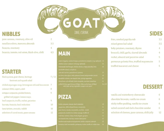 GOAT restaurant menu