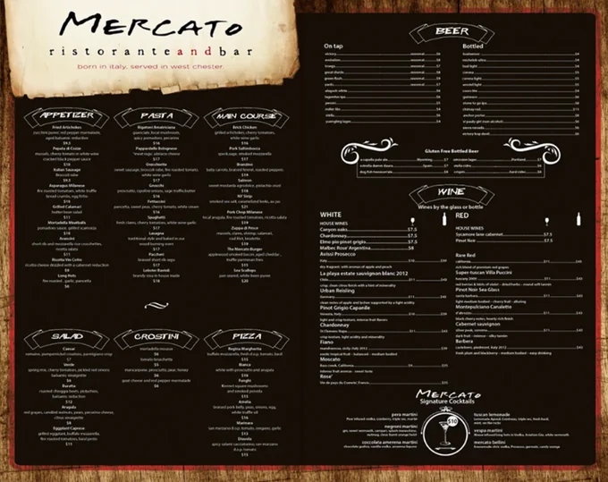 Mercato restaurant menu